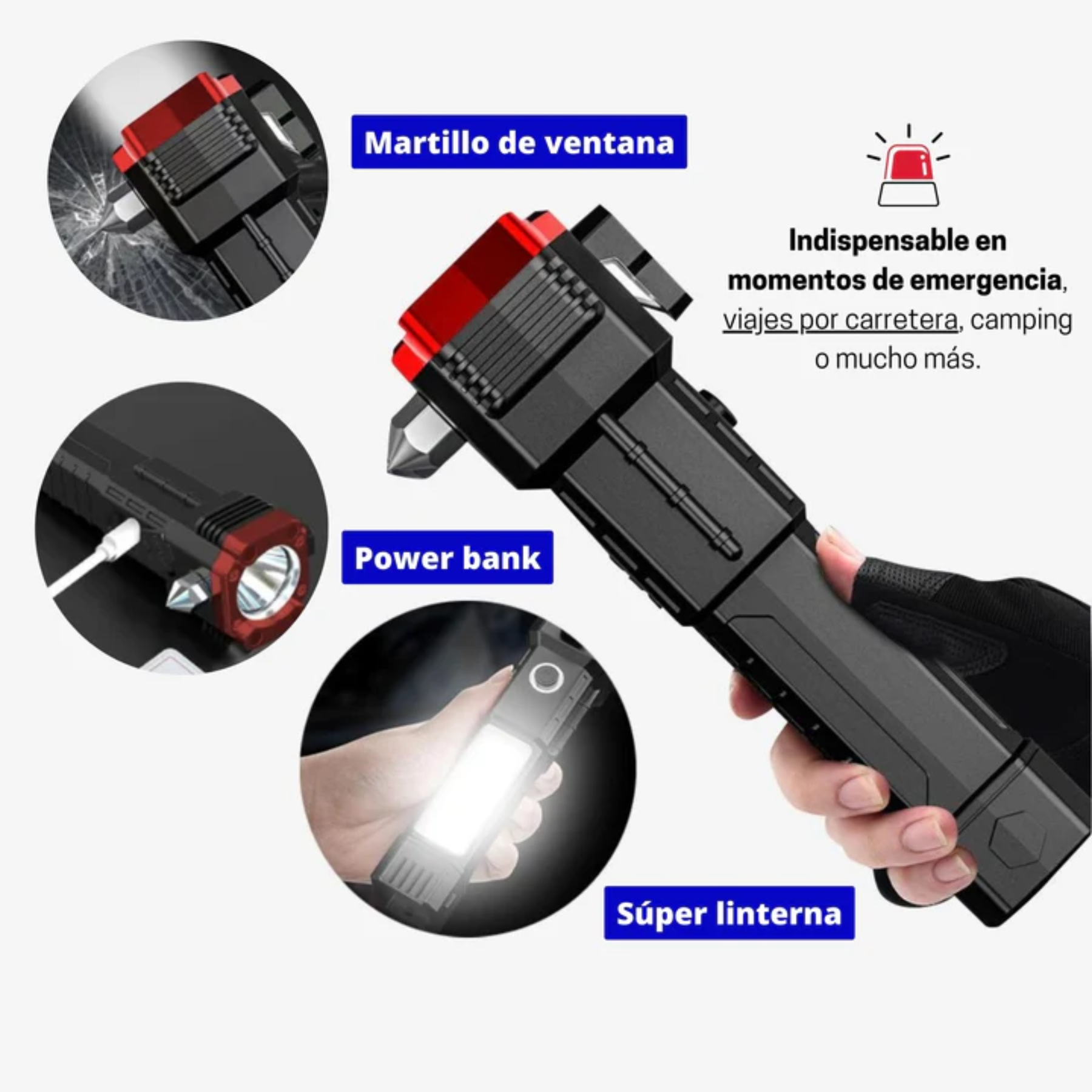 Linterna Multifuncional de seguridad 4 En 1 Recargable